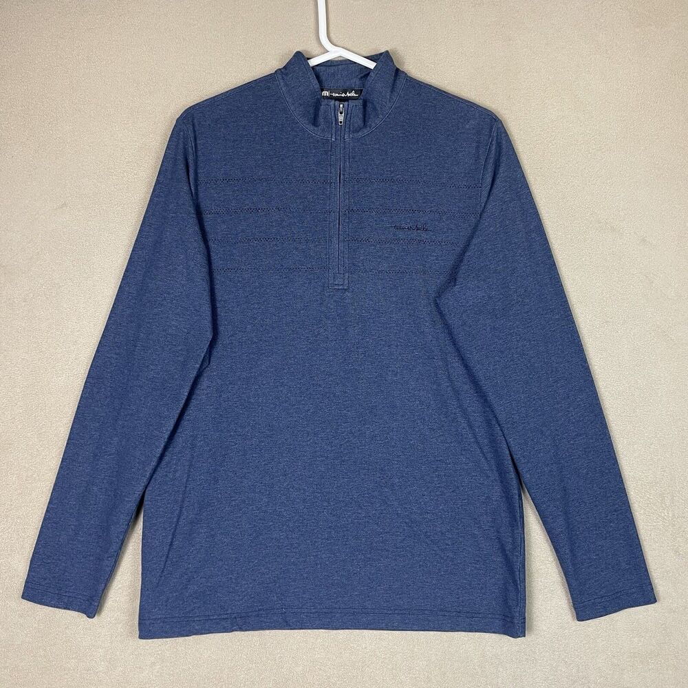 Travis Mathew Sweater Mens Medium Blue 1/4 Zip Pullover Sweatshirt Golfing Adult